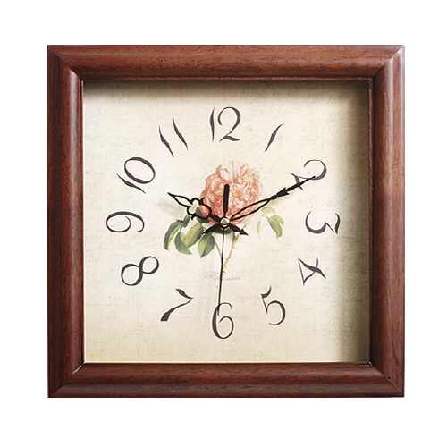 사각원목장미꽃벽시계