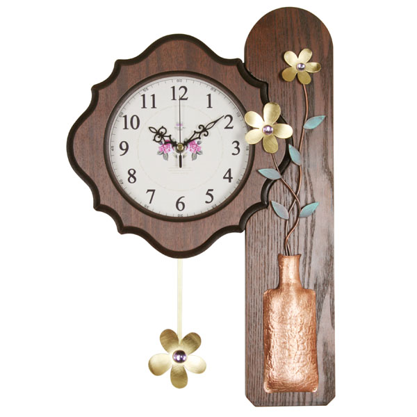 꽃잎나무세로순동벽시계(브라운)